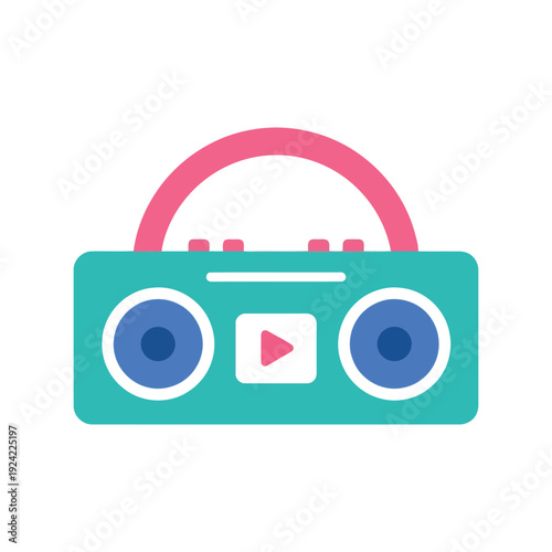 Retro boombox vector clipart in flat style, colorful portable music player illustration