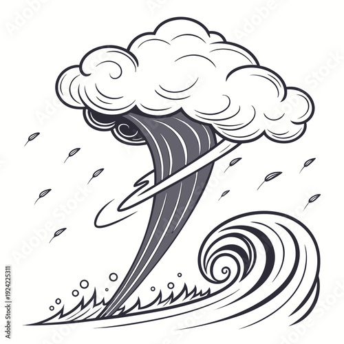 Grayscale of a rotating superstorm with a large wave