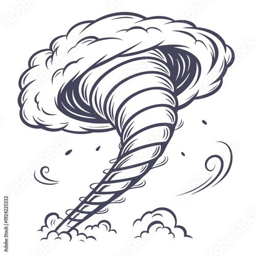 Rotating superstorm tornado with swirling clouds