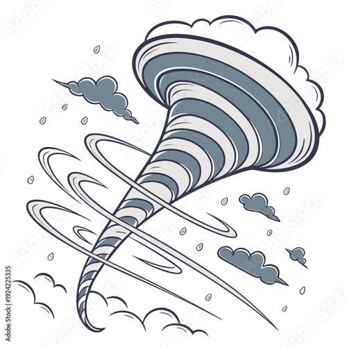 Of a massive rotating tornado with clouds and debris