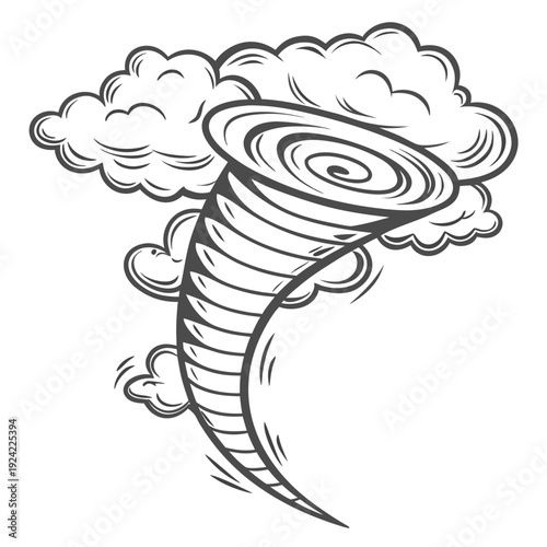Black and white of a cyclone tornado storm cloud gray