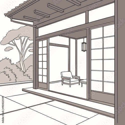 Serene japanese style room with sliding doors and chair
