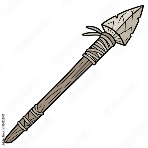 Primitive handmade spear with stone tip wood