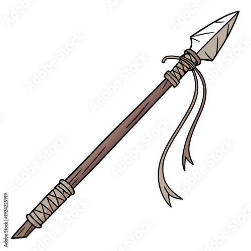 Realistic spear with stone tip and wrapped handle stone age
