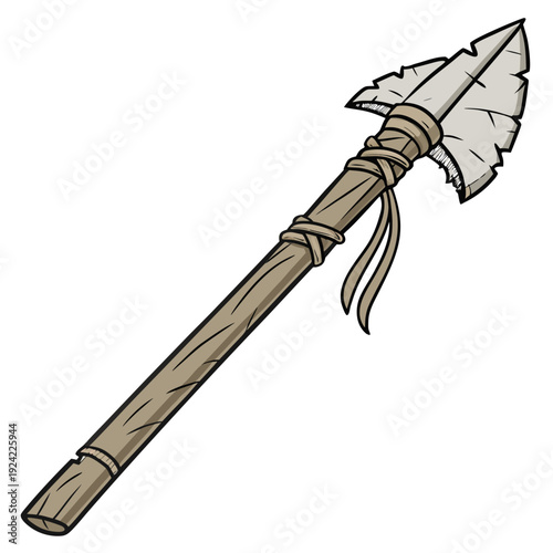 Primitive stone tipped spear with wooden shaft stone age