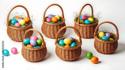 Easter basket ideas with colorful eggs and traditional wicker baskets for holiday celebrations