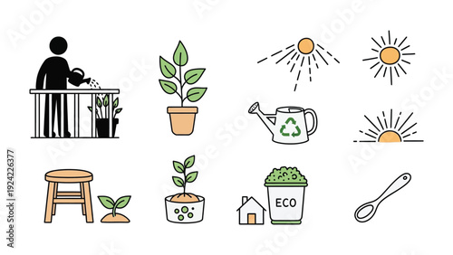 Gardening Icon Collection: A collection of various gardening icons, plants, and gardening accessories. Perfect for illustrating a gardening-related article. 