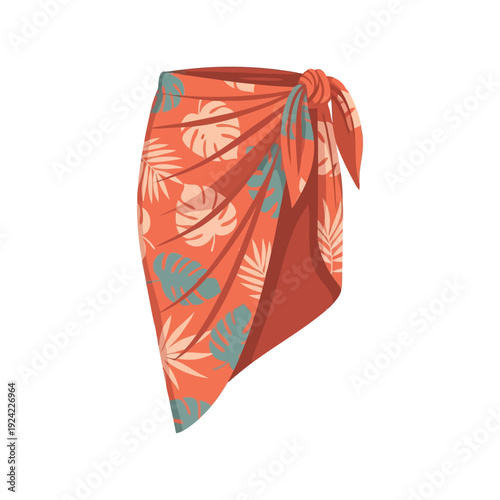 Tropical Sarong Vector Clipart with Leaf Pattern, Summer Beachwear Illustration