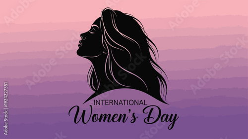 International Womens Day celebration with purple background and woman silhouette