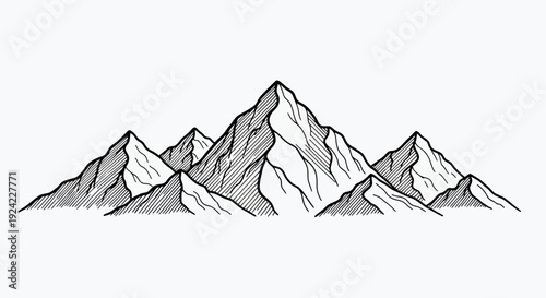 Majestic Mountain Range Hand Drawn Sketch.
