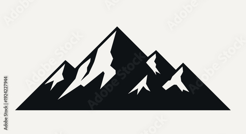 Stylized Black Mountain Range Silhouette with Snow Accents.