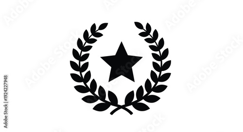 Black laurel wreath encircles a five pointed star striking silhouette