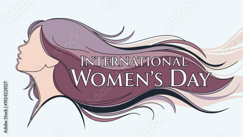 International Womens Day celebration illustration with a womans face and long hair