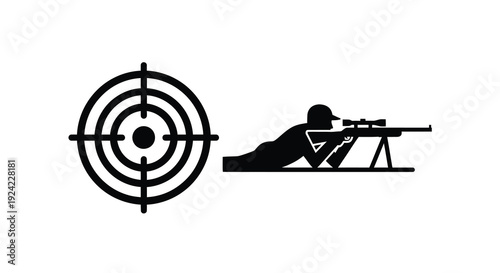 Sniper aiming at target with a crosshair black graphic silhouette