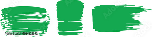 Three green brush stroke paint splatters on a white background isolated