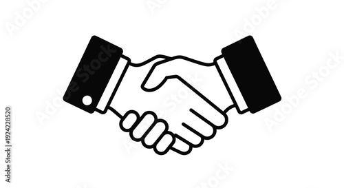 A black graphic depicting two hands shaking in agreement silhouette