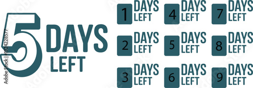 Countdown days left badge set for promotional marketing and sales
