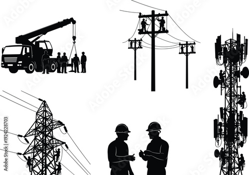 silhouette of construction workers