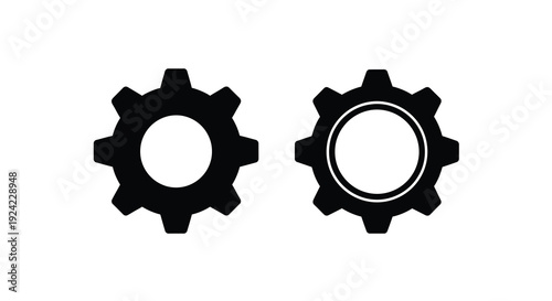 Two black gear icons displayed side by side a minimalist silhouette