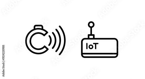 Clean line art icons representing smart technology: a Wi-Fi symbol and an IoT device, symbolizing connectivity and the Internet of Things.