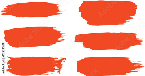 Six orange brush strokes on white background for design and art purposes