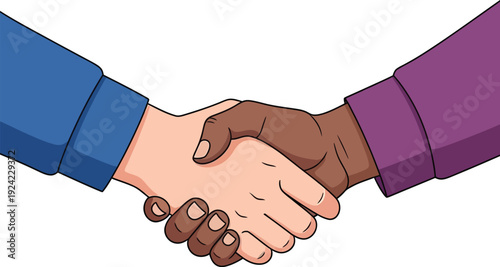 Two diverse people shaking hands in a gesture of friendship and agreement together