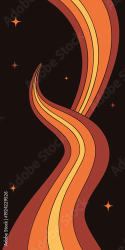 Vibrant retro wave design with smooth curves and glowing stars illustration
