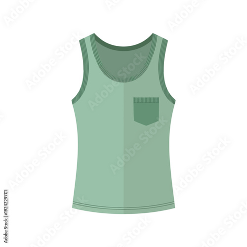 Green tank top vector clipart isolated on white, casual summer sleeveless shirt illustration