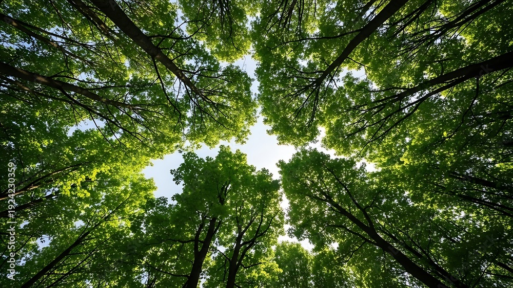 Fototapeta premium Low Angle View of Trees with Leaves.