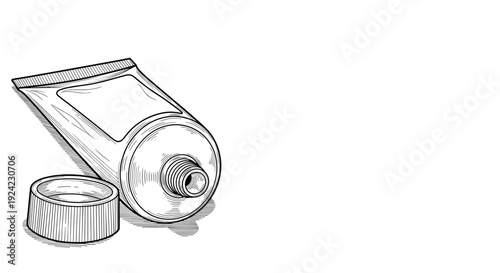 Cosmetic tube for cream with open cap hand drawn sketch style black and white outline for medical ointment