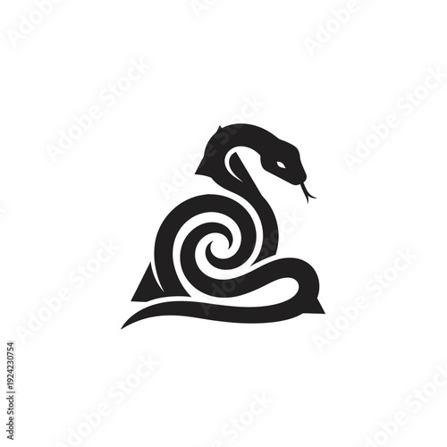 Stylized black snake illustration on white background for design and branding
