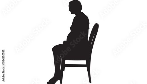 Woman sitting on chair silhouette with high heels and dress, black profile, isolated on white background featuring female, person, people with adult and human elements for figure, pose projects,