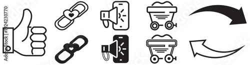 Collection of various black and white icons