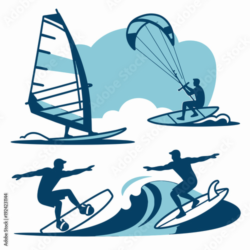 Windsurfing and Kitesurfing Silhouettes