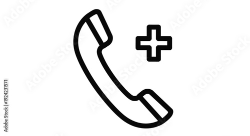 Black outline of a telephone handset and a medical cross symbol
