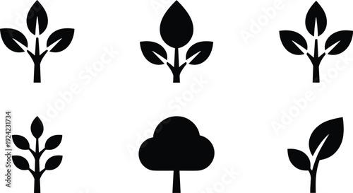 Plant silhouette illustration, tree leaf icons nature decorative design vector artwork, environment and education theme, isolated background