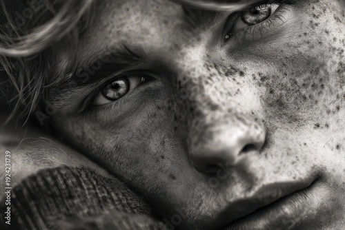 Wallpaper Mural Emotional close-up of a young person with freckles showcasing deep feelings and connection Torontodigital.ca