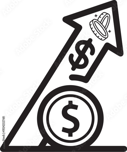 Increasing sales graph with dollar signs