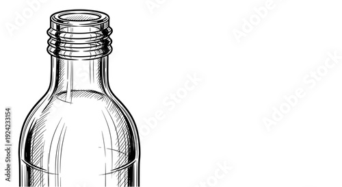Empty glass bottle with screw cap detailed drawing isolated on white background