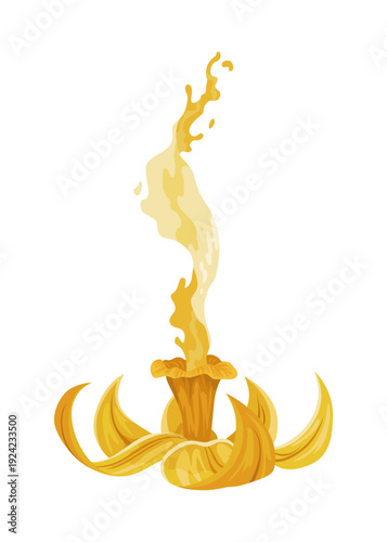 Vanilla flower. Realistic vector isolated design element. Nature spice. Yellow blossom with drops