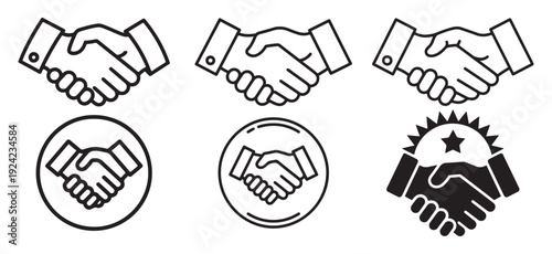 Handshake logo icon in circle for business branding and identity. vector illustration eps 10