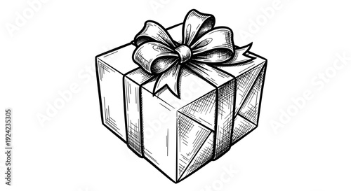Gift box with ribbon bow hand drawn sketch illustration for christmas birthday holiday and celebration event