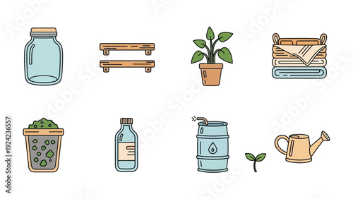 Garden Essentials and Tools : An assortment of garden essentials and tools, ideal for planting, nurturing, and maintaining green spaces.