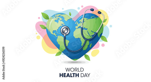 World Health Day vector illustration with globe and heart
