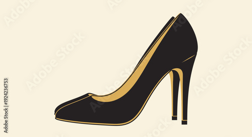 Elegant Black High Heel Shoe with Gold Accents