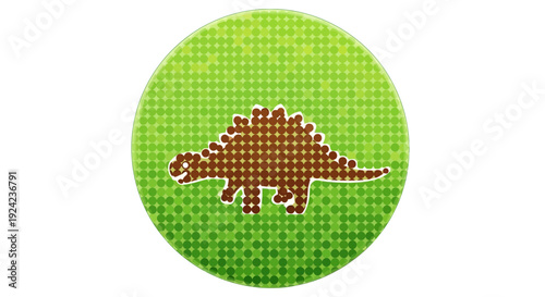 Stegosaurus dinosaur pixel art on green background.