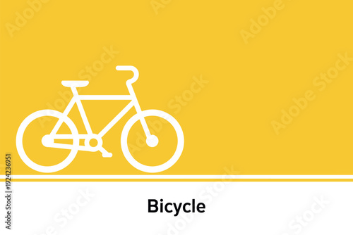 Simple White Bicycle Icon on Yellow Background with Horizontal Line