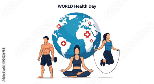 World Health Day icon set with fitness and wellness symbols