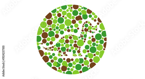 Ishihara test plate with green and brown dots forming a number.