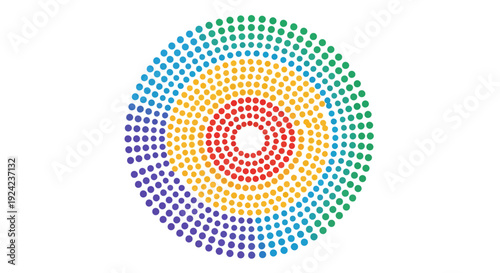 Colorful circular pattern with gradient effect and small squares.